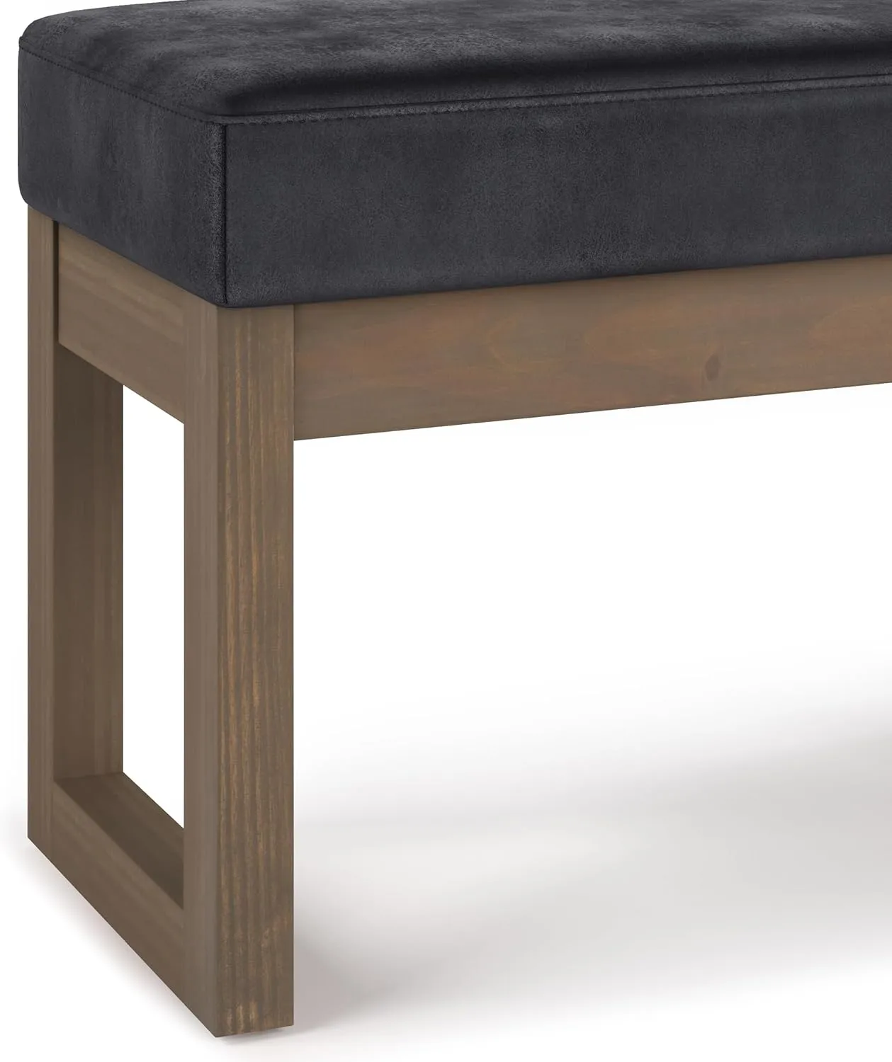 SIMPLIHOME Milltown 27 inch Wide Contemporary Rectangle Footstool Ottoman Bench in Distressed Black Vegan Faux Leather, Assembled, For the Living Room and Bedroom