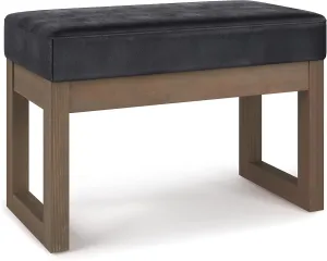 SIMPLIHOME Milltown 27 inch Wide Contemporary Rectangle Footstool Ottoman Bench in Distressed Black Vegan Faux Leather, Assembled, For the Living Room and Bedroom