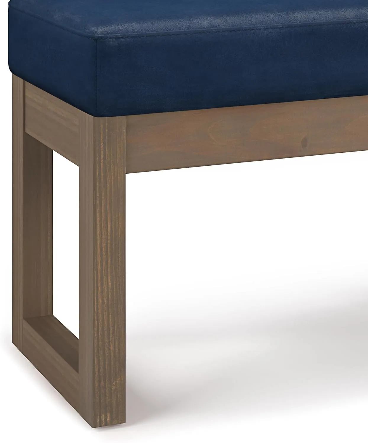 SIMPLIHOME Milltown 27 inch Wide Contemporary Rectangle Footstool Ottoman Bench in Distressed Dark Blue Vegan Faux Leather, Assembled, for the Living Room and Bedroom