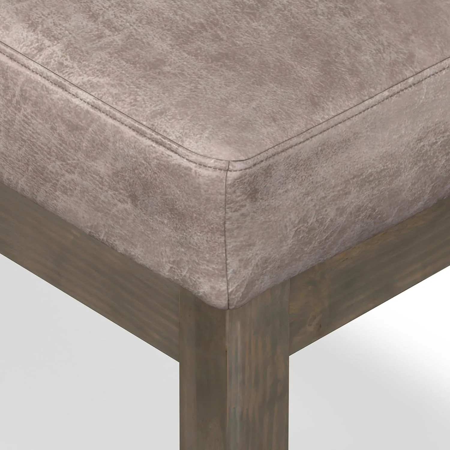 SIMPLIHOME Milltown 27 inch Wide Contemporary Rectangle Footstool Ottoman Bench in Distressed Grey Taupe Vegan Faux Leather, Assembled, For the Living Room and Bedroom