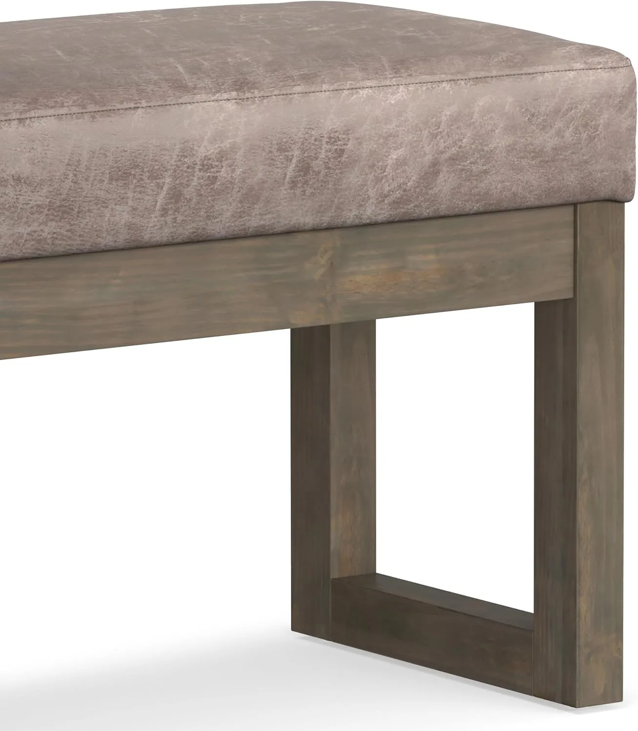 SIMPLIHOME Milltown 27 inch Wide Contemporary Rectangle Footstool Ottoman Bench in Distressed Grey Taupe Vegan Faux Leather, Assembled, For the Living Room and Bedroom