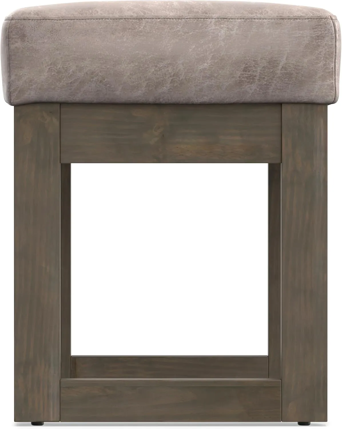 SIMPLIHOME Milltown 27 inch Wide Contemporary Rectangle Footstool Ottoman Bench in Distressed Grey Taupe Vegan Faux Leather, Assembled, For the Living Room and Bedroom