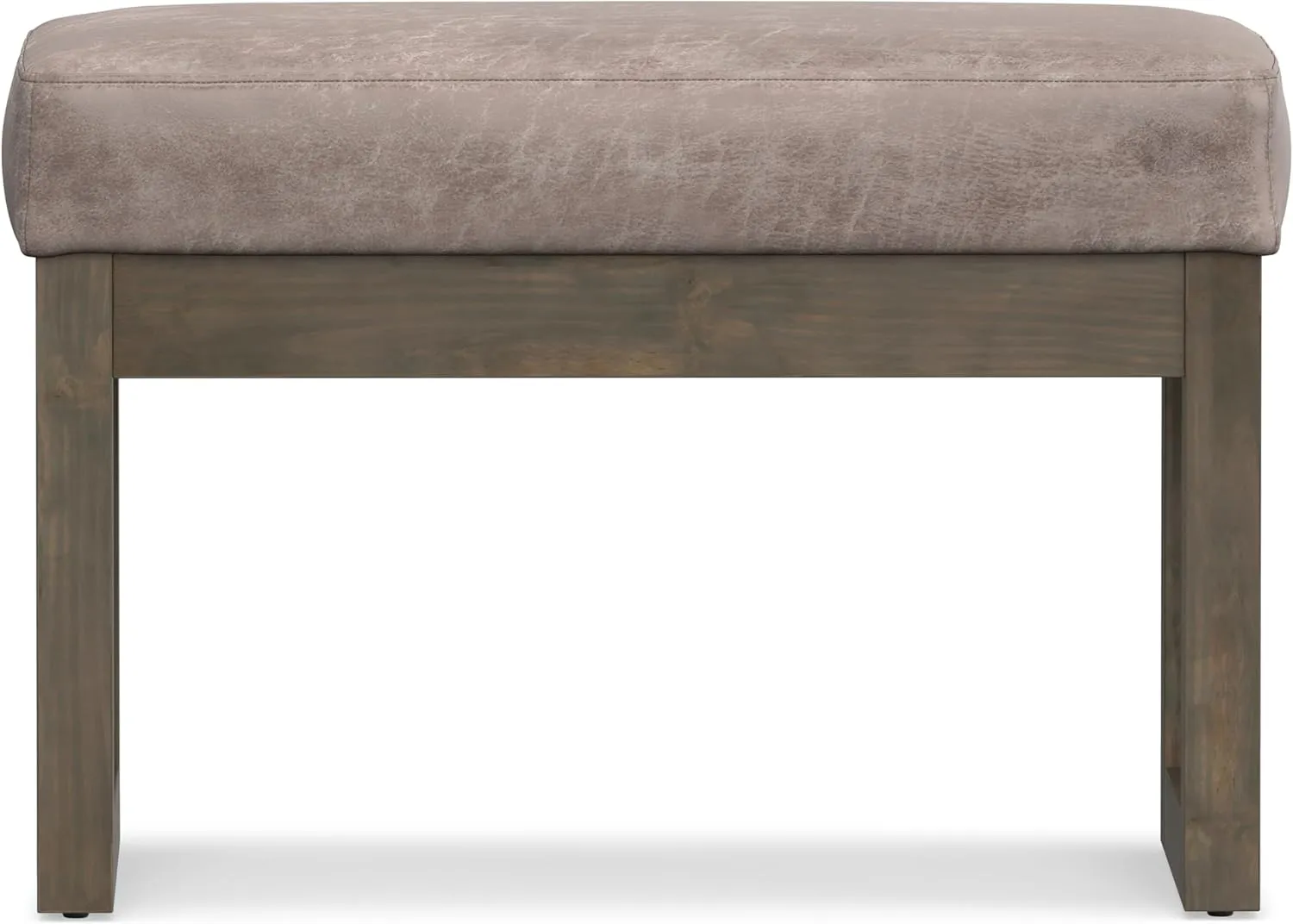 SIMPLIHOME Milltown 27 inch Wide Contemporary Rectangle Footstool Ottoman Bench in Distressed Grey Taupe Vegan Faux Leather, Assembled, For the Living Room and Bedroom