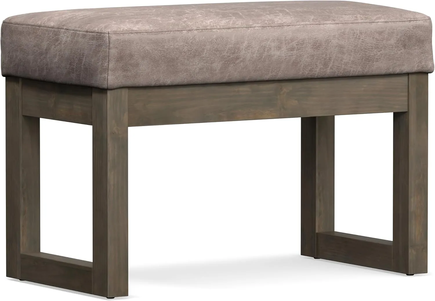 SIMPLIHOME Milltown 27 inch Wide Contemporary Rectangle Footstool Ottoman Bench in Distressed Grey Taupe Vegan Faux Leather, Assembled, For the Living Room and Bedroom
