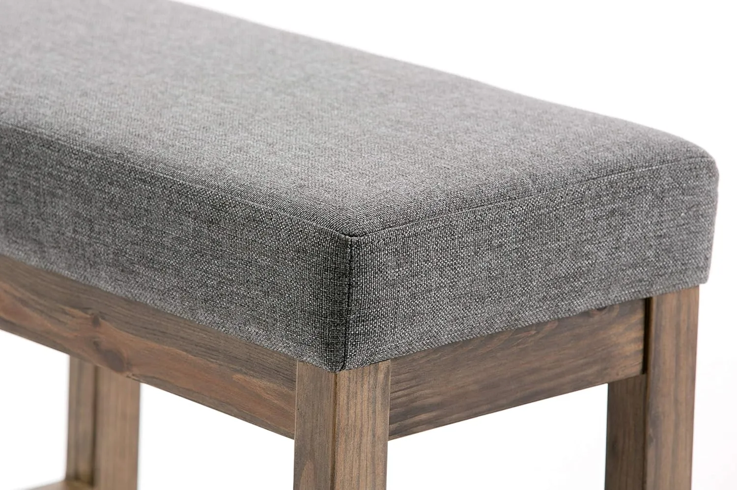 SIMPLIHOME Milltown 27 inch Wide Contemporary Rectangle Footstool Ottoman Bench in Grey Linen Look Fabric, Assembled, for the Living Room and Bedroom