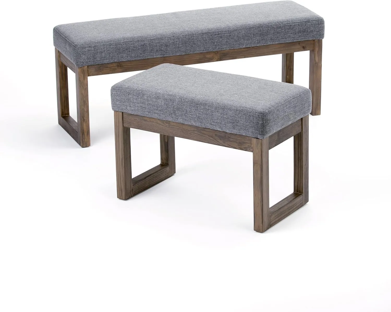 SIMPLIHOME Milltown 27 inch Wide Contemporary Rectangle Footstool Ottoman Bench in Grey Linen Look Fabric, Assembled, for the Living Room and Bedroom
