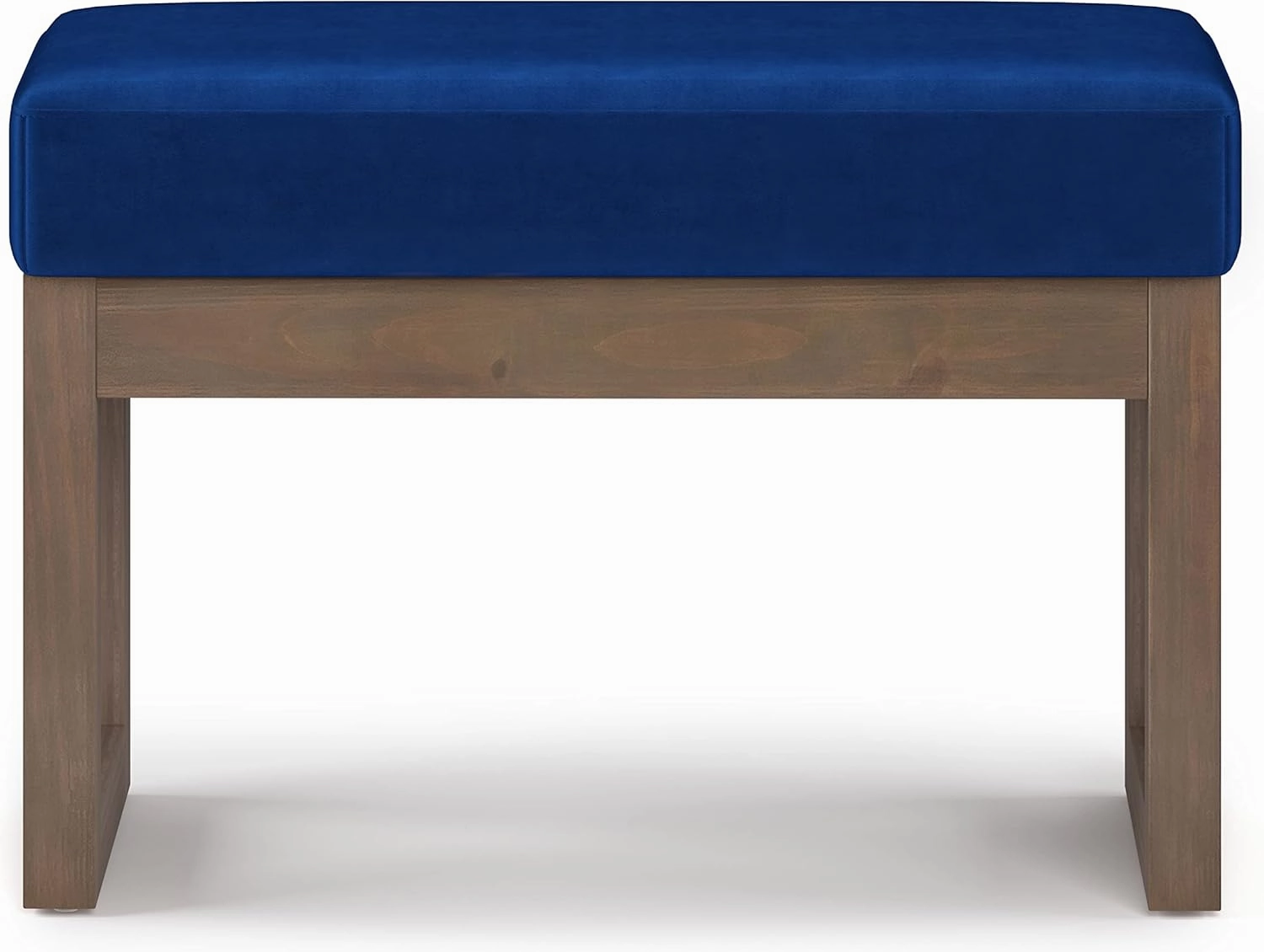 SIMPLIHOME Milltown 27 inch Wide Contemporary Rectangle Footstool Ottoman Bench in Blue Velvet Fabric, Assembled, For the Living Room and Bedroom