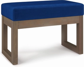 SIMPLIHOME Milltown 27 inch Wide Contemporary Rectangle Footstool Ottoman Bench in Blue Velvet Fabric, Assembled, For the Living Room and Bedroom