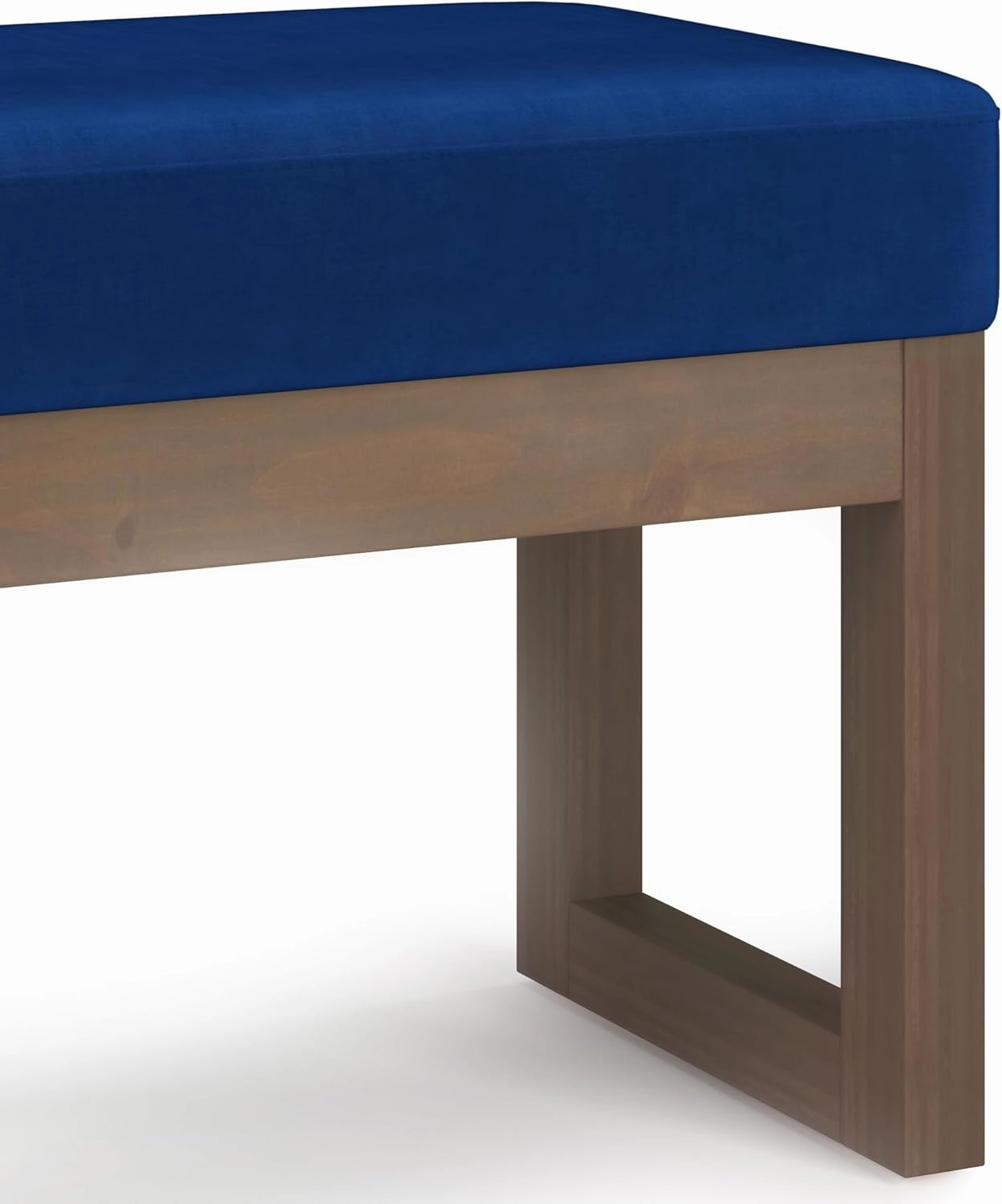 SIMPLIHOME Milltown 27 inch Wide Contemporary Rectangle Footstool Ottoman Bench in Blue Velvet Fabric, Assembled, For the Living Room and Bedroom