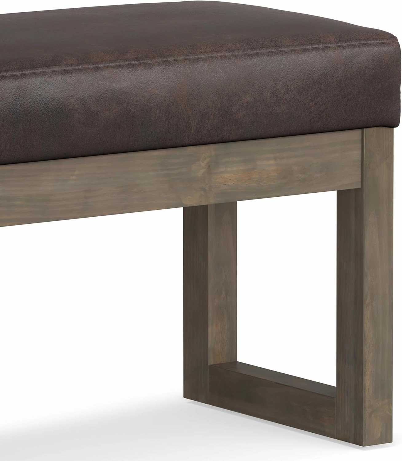 SIMPLIHOME Milltown 27 inch Wide Contemporary Rectangle Footstool Ottoman Bench in Distressed Brown Vegan Faux Leather, Assembled, for the Living Room and Bedroom
