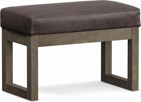SIMPLIHOME Milltown 27 inch Wide Contemporary Rectangle Footstool Ottoman Bench in Distressed Brown Vegan Faux Leather, Assembled, for the Living Room and Bedroom
