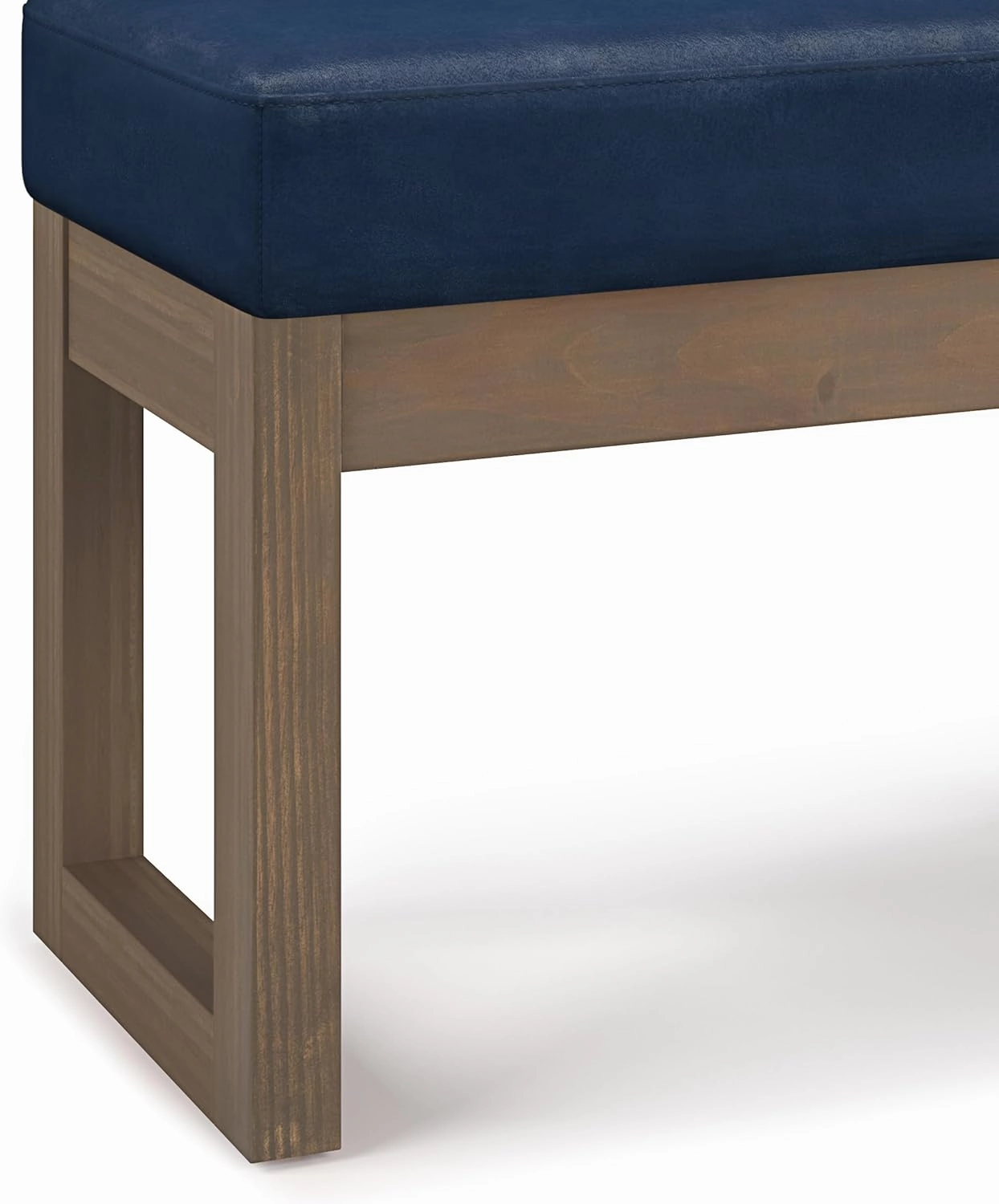 SIMPLIHOME Milltown 27 inch Wide Contemporary Rectangle Footstool Ottoman Bench in Distressed Dark Blue Vegan Faux Leather, Assembled, for the Living Room and Bedroom
