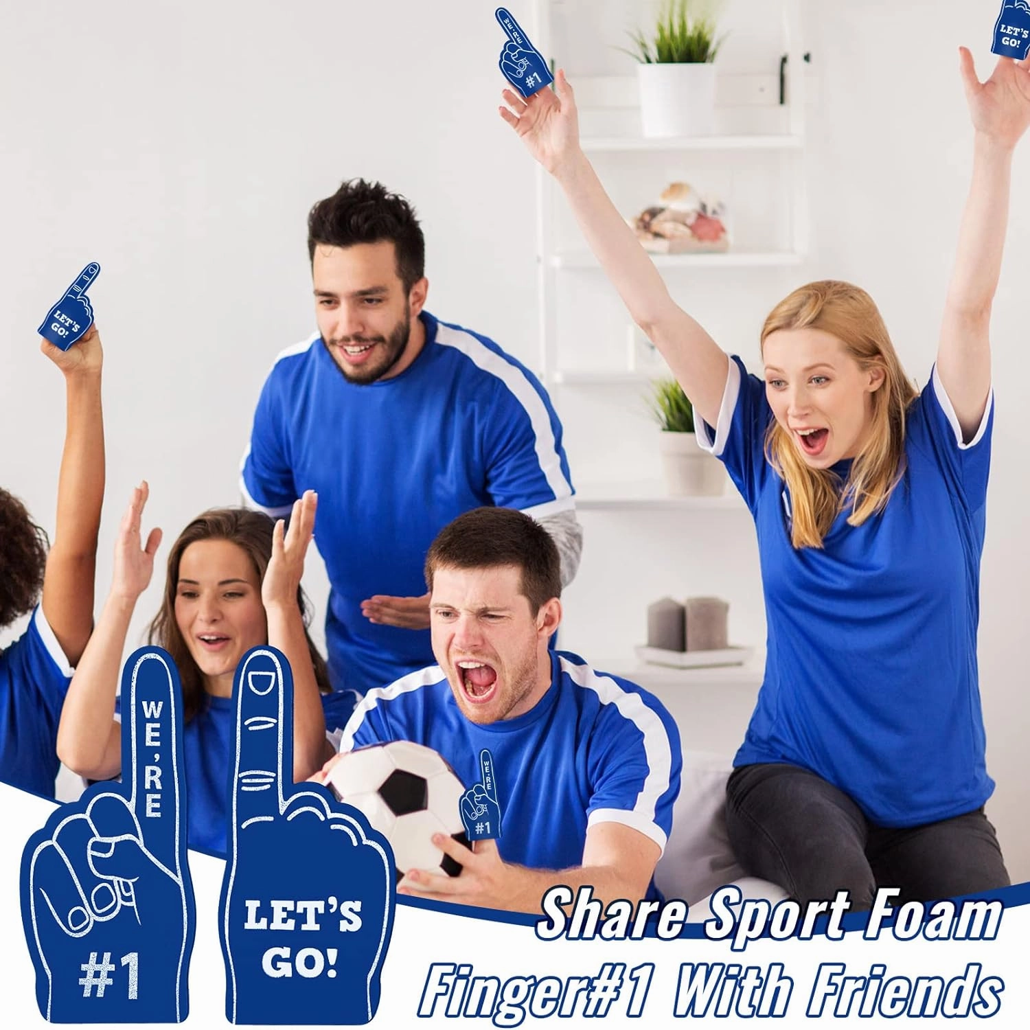 Sinmoe 36 Pcs Foam Finger Foam Hand Finger Mini Basketball Party Favors Sports Themed Birthday Supplies Football Baseball 1 Bulk Sports Party Favors for Football Soccer Team Cheerleader (Blue)