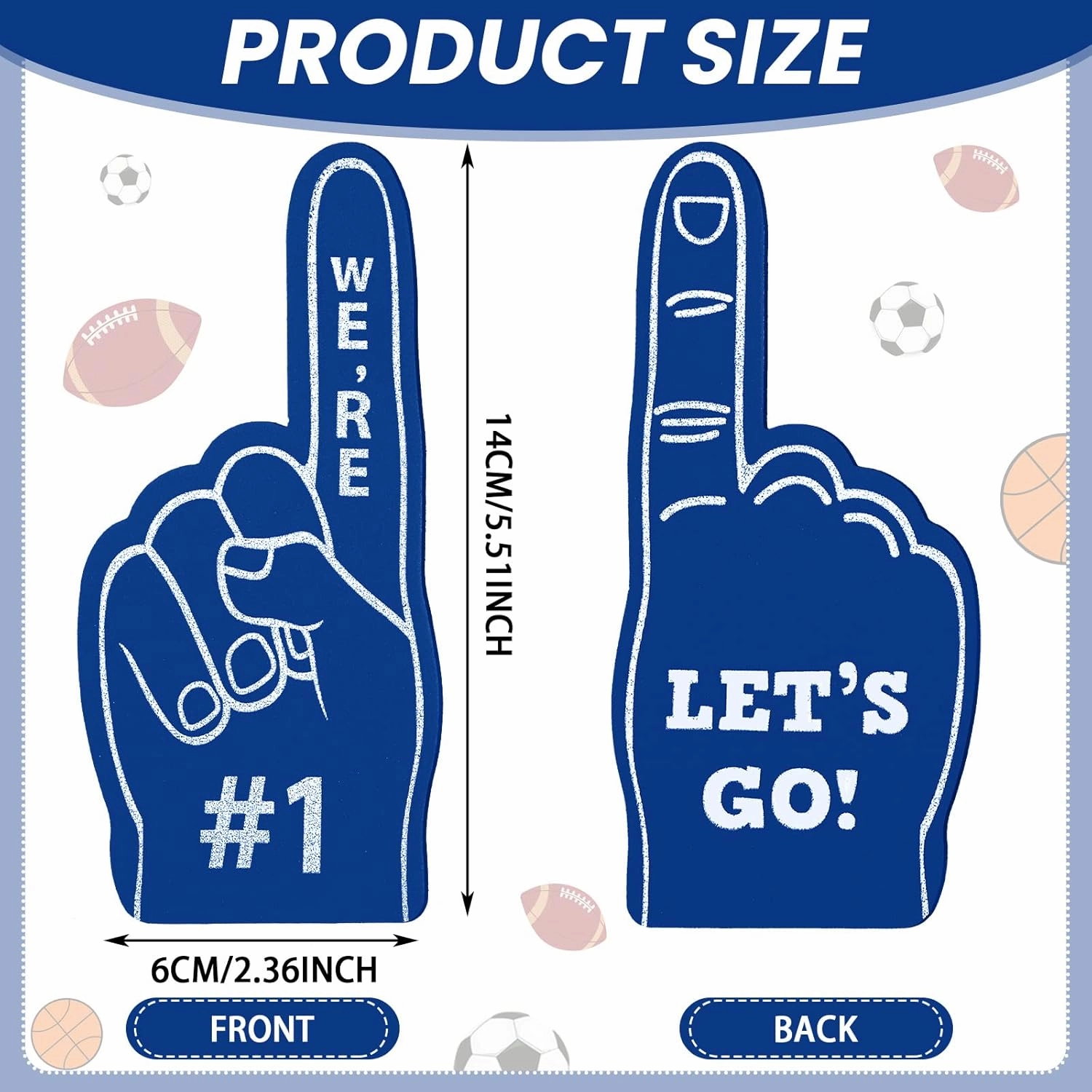 Sinmoe 36 Pcs Foam Finger Foam Hand Finger Mini Basketball Party Favors Sports Themed Birthday Supplies Football Baseball 1 Bulk Sports Party Favors for Football Soccer Team Cheerleader (Blue)
