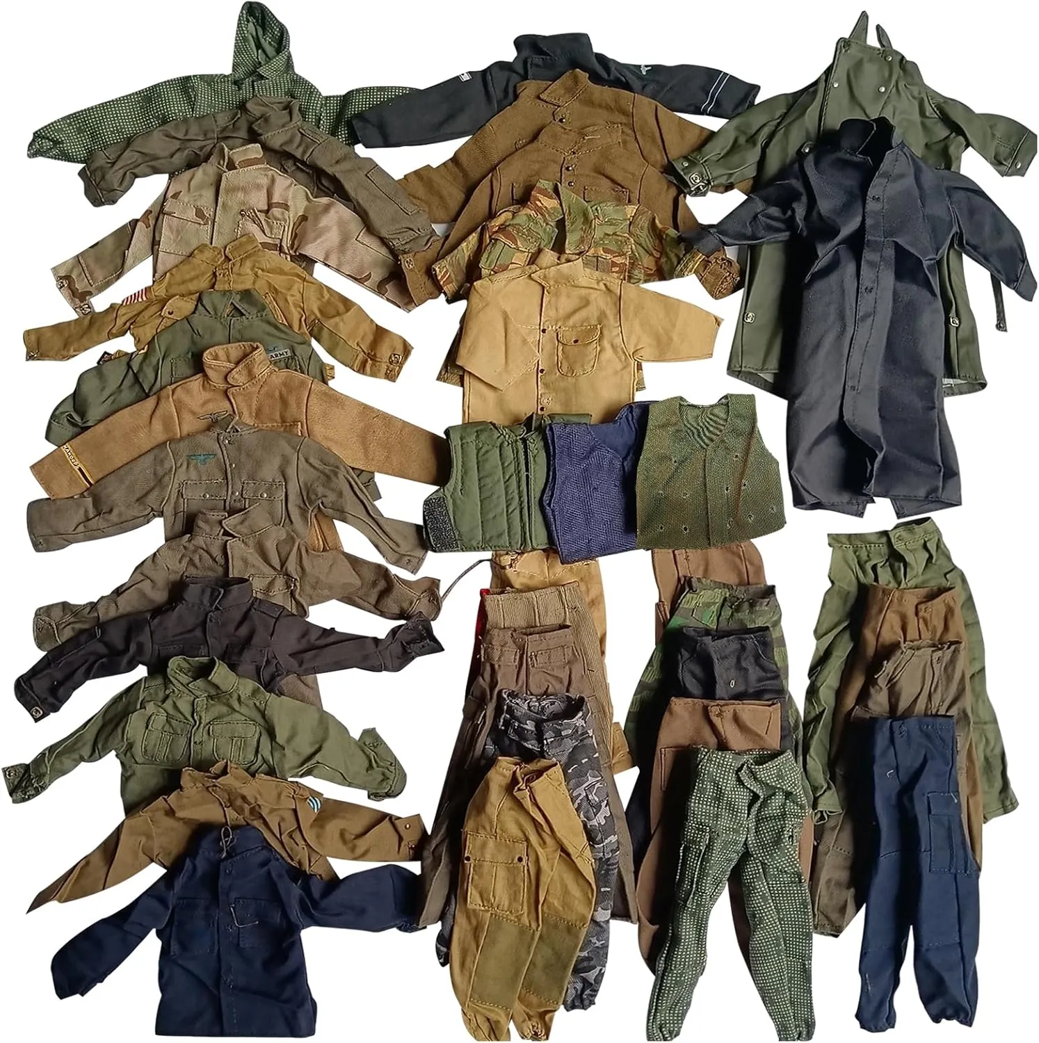SIXPOINTS 50 Pieces 1/6 Scale Camo Military Clothes & Pants &Bag Accessories Fit for 12" GI Joe Ultimate Soldier Male Military Action Figure Body