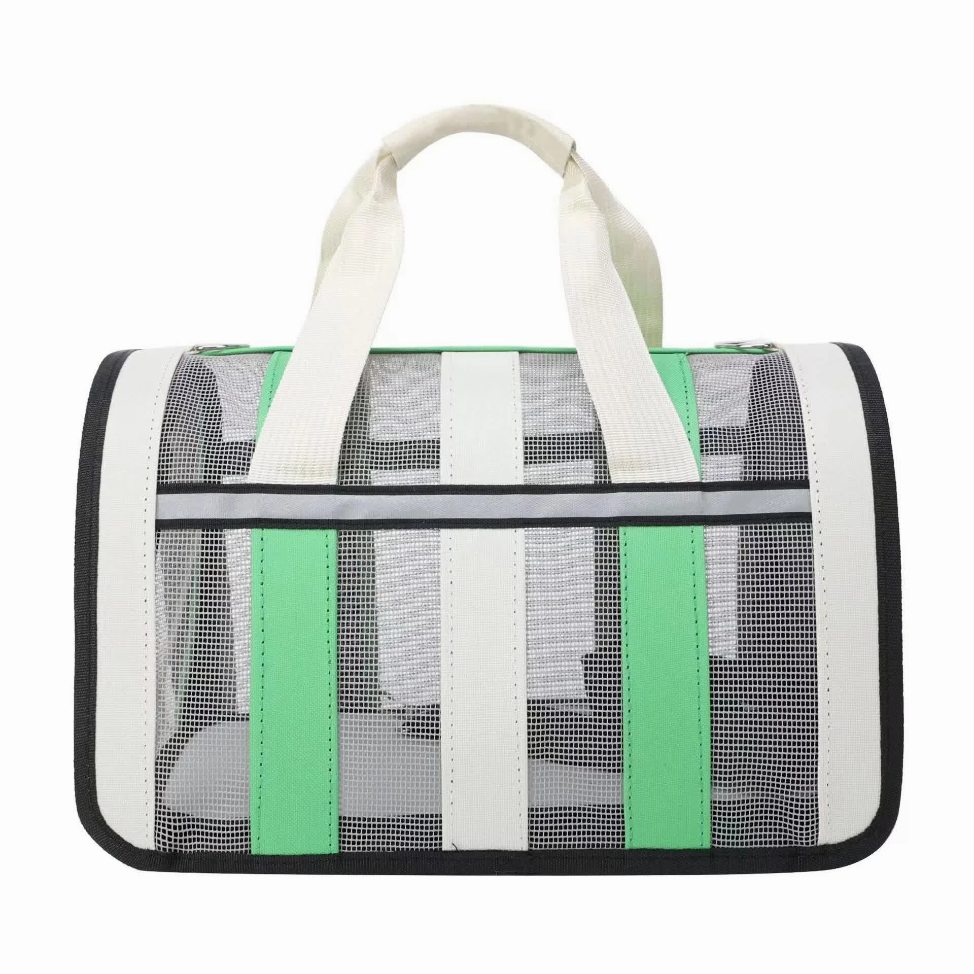 Size L Green And White Foldable Pet Carrier Bag - Lightweight, Breathable, and Spacious for All Seasons