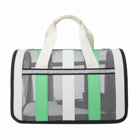 Size M Green And White Foldable Pet Carrier Bag - Lightweight, Breathable, and Spacious for All Seasons