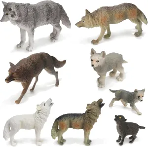 Skylety 8 Pieces Wolves Figurines Wolf Animal Toy Jungle Zoo Animal Wolf Figures Wolf Cake Toppers Realistic Woodland Party Supplies, 8 Styles