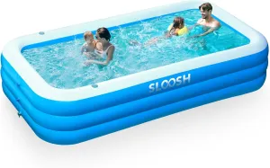 Sloosh Inflatable Swimming Pool with Seats, 120" x 72" x 22" Full-Sized Blow Up Durable Thickened Above Ground Family Pool for Summer Water Party Backyard Garden Lawn,Blue