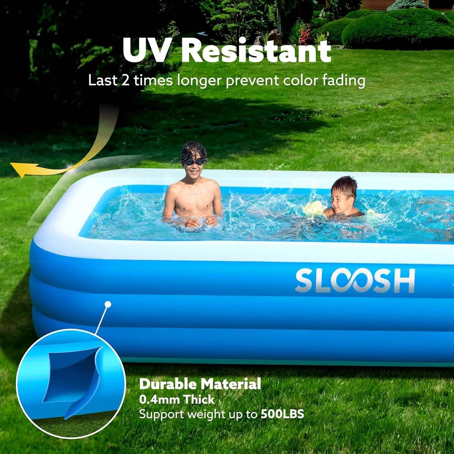 Sloosh Inflatable Swimming Pool with Seats, 120" x 72" x 22" Full-Sized Blow Up Durable Thickened Above Ground Family Pool for Summer Water Party Backyard Garden Lawn,Blue