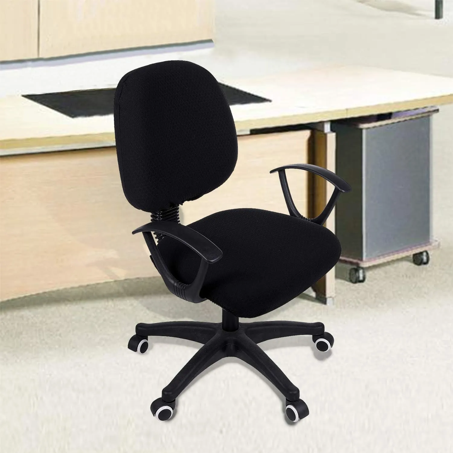 Smiry Stretch Jacquard Office Computer Chair Covers, Removable Washable Universal Desk Rotating Chair Slipcovers Protector, Seat   Backrest Cover, Black