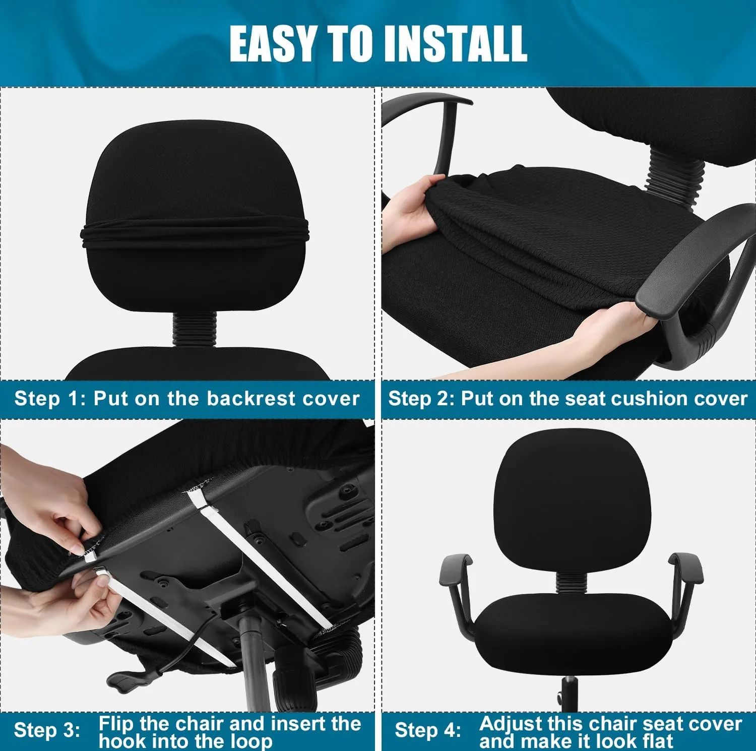 Smiry Stretch Jacquard Office Computer Chair Covers, Removable Washable Universal Desk Rotating Chair Slipcovers Protector, Seat   Backrest Cover, Black