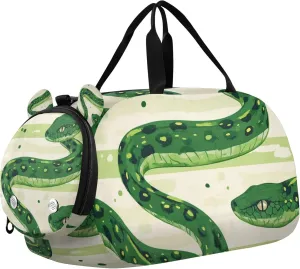 Snakes Light Green Duffle Bag for Kids Girls Boys, Sports Gym Bag with Shoe Compartments, Kids Travel Overnight Weekender Shoulder Bag