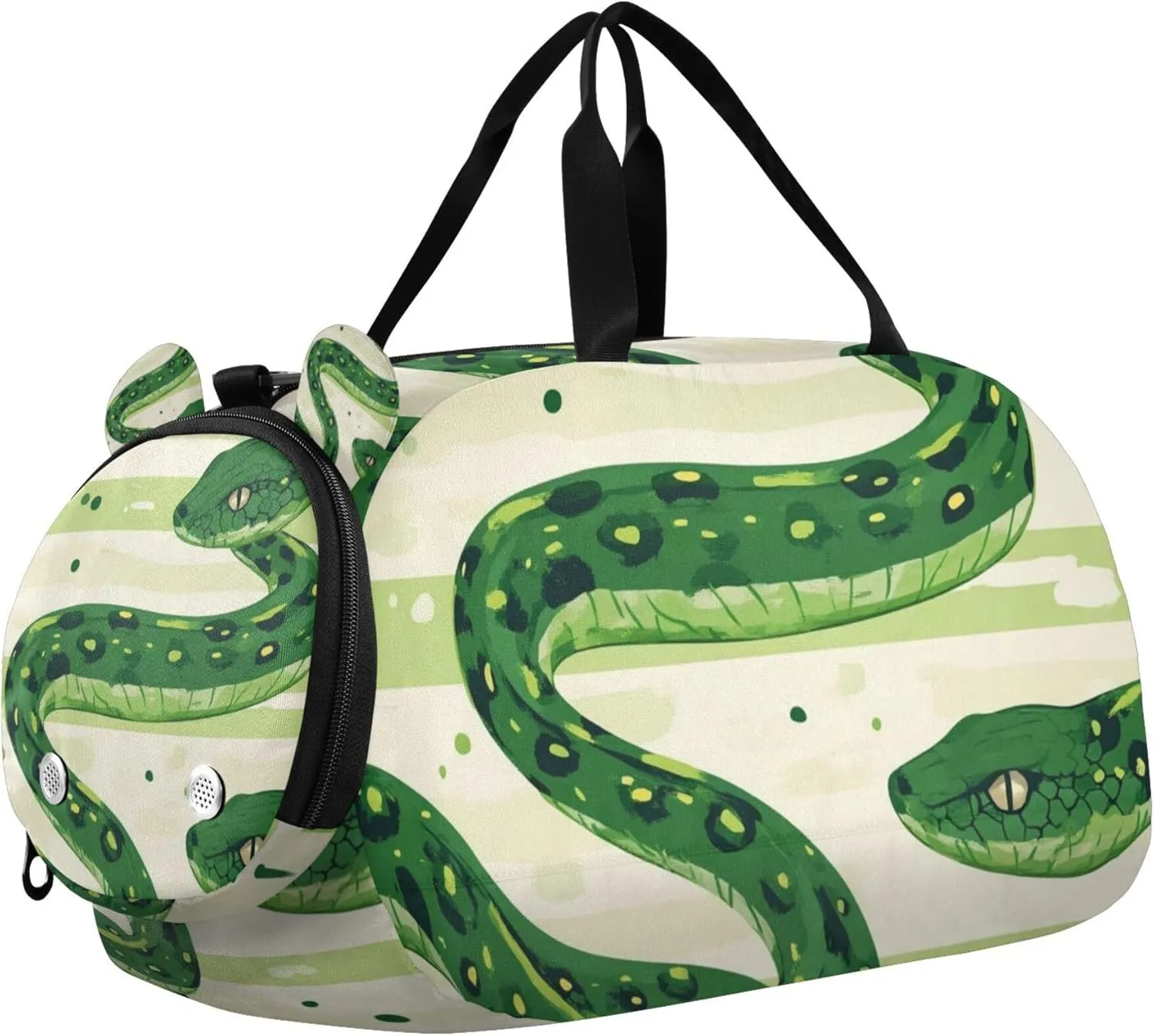 Snakes Light Green Duffle Bag for Kids Girls Boys, Sports Gym Bag with Shoe Compartments, Kids Travel Overnight Weekender Shoulder Bag