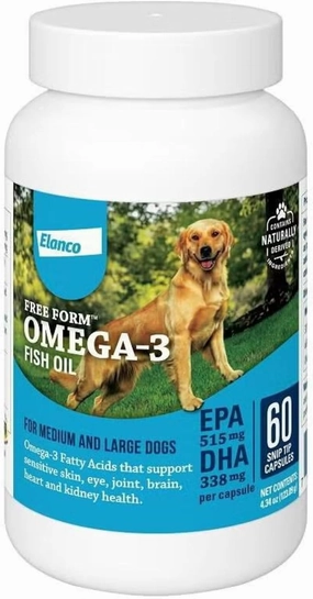 Snip Tips Omega-3 Fish Oil Liquid Supplement for Medium & Large Dogs, 60 Count