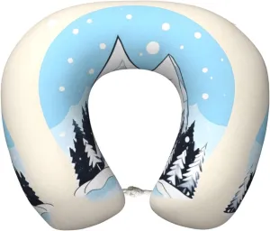 Snow-Capped Mountains Print Memory Foam Travel Pillow - Comfortable U-Shape Neck Support for Flights, Road Trips, and Office Naps