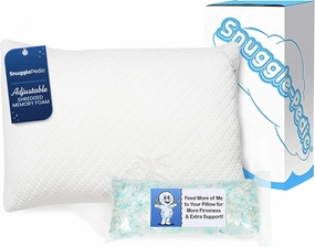 Snuggle-Pedic Adjustable Cooling - Shredded Memory Foam Pillows for Side, Stomach & Back Sleepers - Fluffy or Firm - Keeps Shape - College Dorm Room Essentials for Girls and Guys - Queen