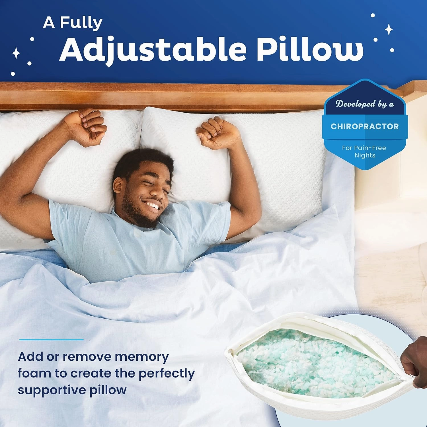 Snuggle-Pedic Adjustable Cooling - Shredded Memory Foam Pillows for Side, Stomach & Back Sleepers - Fluffy or Firm - Keeps Shape - College Dorm Room Essentials for Girls and Guys - Queen