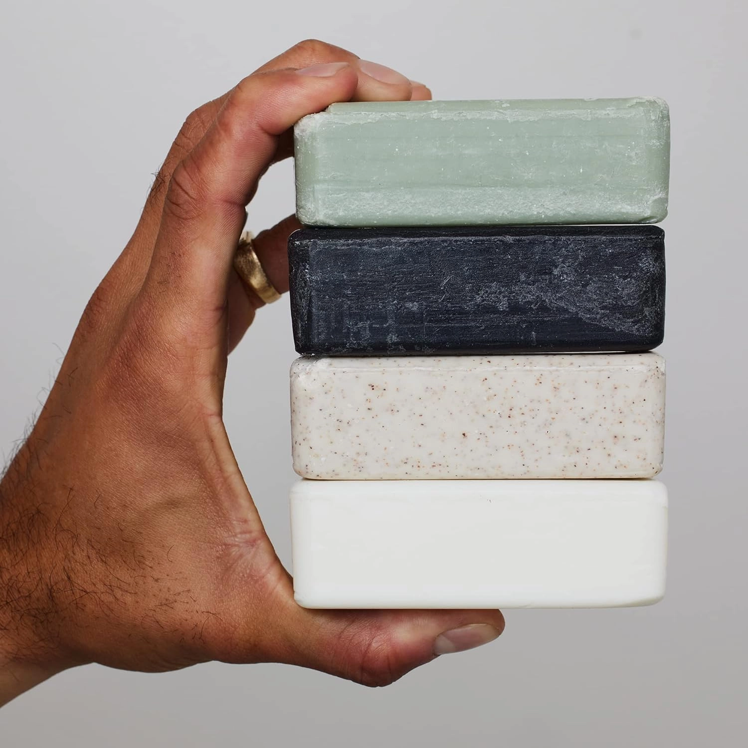 Soap Discovery Gift Set, Mens Skin Care Variety Selection of Exfoliating Body Scrub, Charcoal, Moisturizing & Polishing Body Bar Soaps for Men, 4 Pack