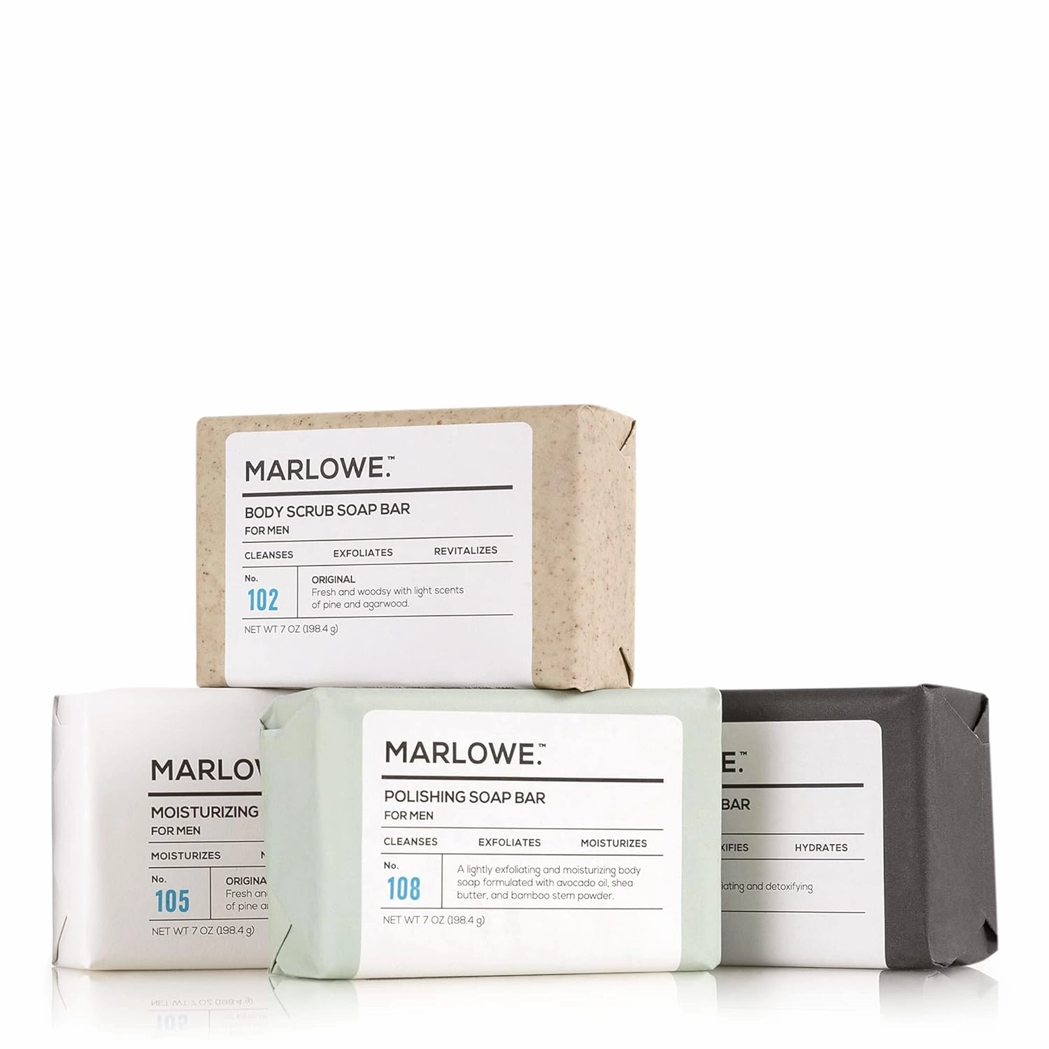 Soap Discovery Gift Set, Mens Skin Care Variety Selection of Exfoliating Body Scrub, Charcoal, Moisturizing & Polishing Body Bar Soaps for Men, 4 Pack
