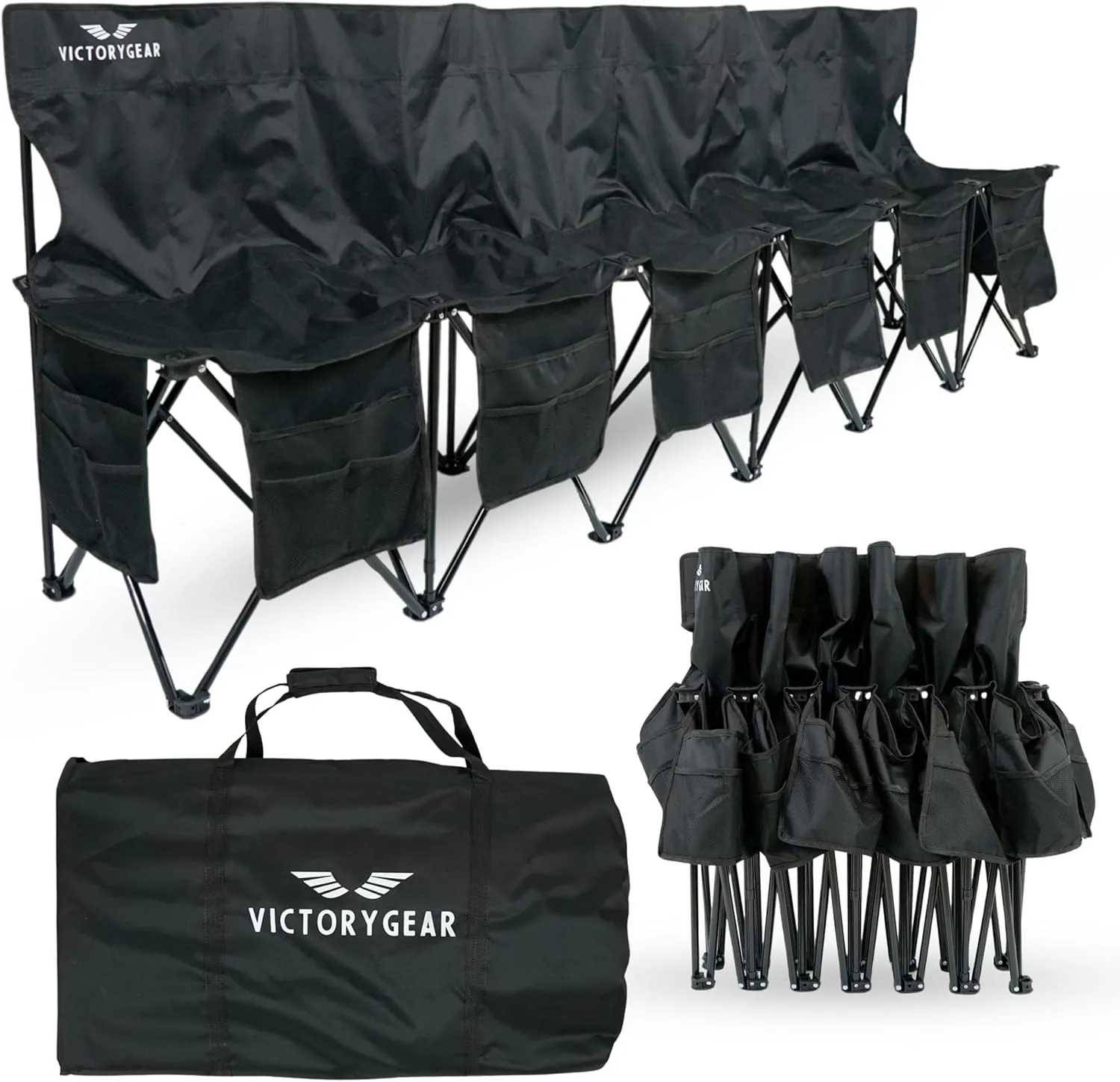 Soccer Bench - Team Bench Soccer 6 Seats - Foldable Soccer Bench with 8 Pockets & Carrying Bag - Portable Soccer Bench - Sideline Bench 6 - Folding Sports Bench - Portable Folding Bench.
