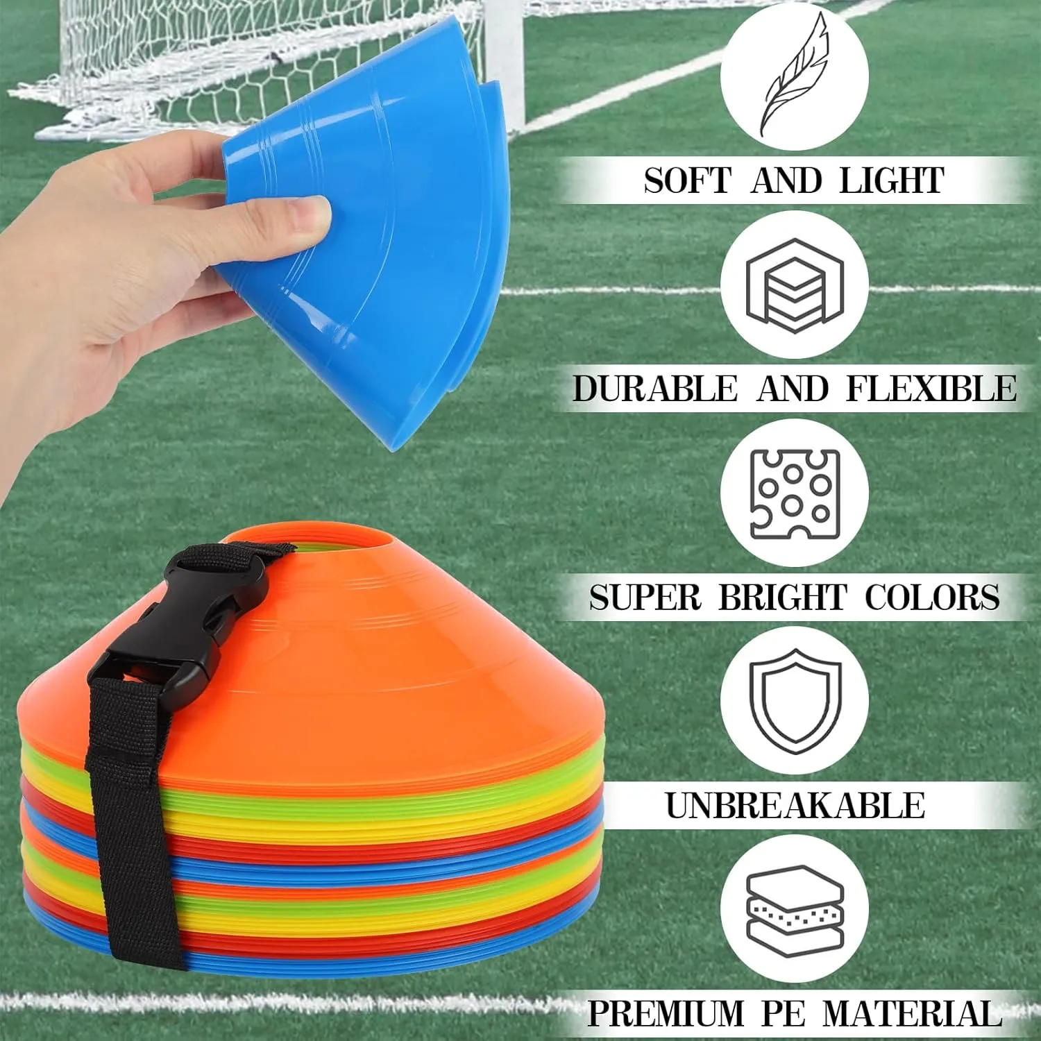 Soccer Cones 15/25/30/50 Pack with Mesh Bag & Strap-Soccer Cones for Sports Training, Football, Basketball,Running Drills-Agility Cones for Indoor and Outdoor Games
