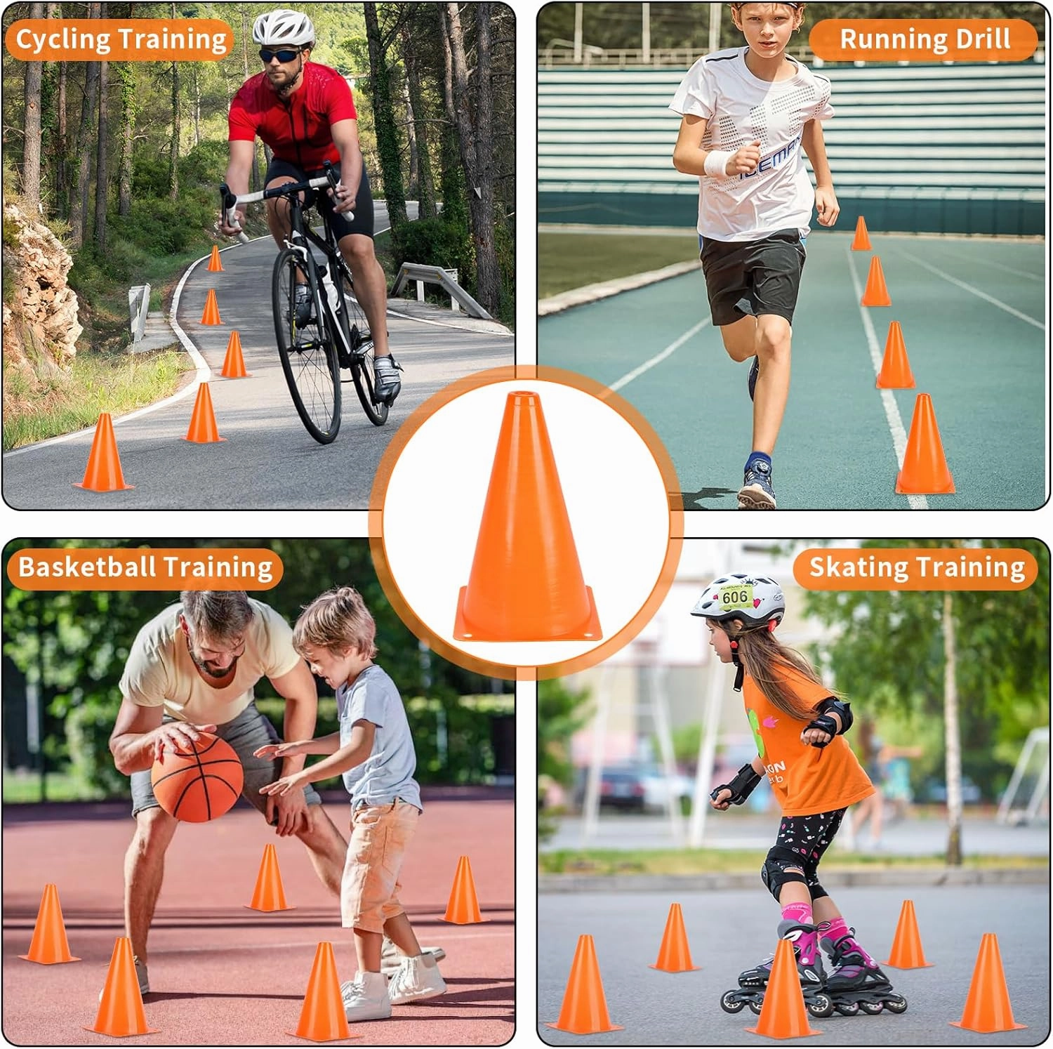 Soccer Cones 12/24 Pack with Mesh Bag-Traffic Cones for Field Marker Agility-Soccer, Skating, Football, Basketball, Indoor and Outdoor Games