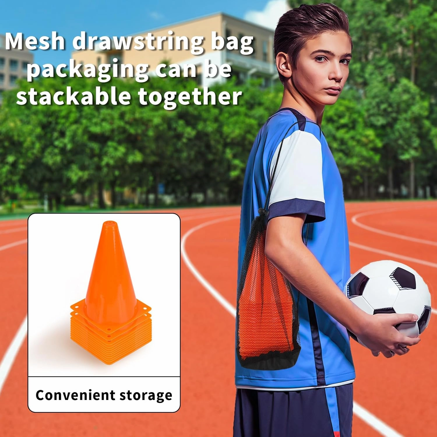 Soccer Cones 12/24 Pack with Mesh Bag-Traffic Cones for Field Marker Agility-Soccer, Skating, Football, Basketball, Indoor and Outdoor Games