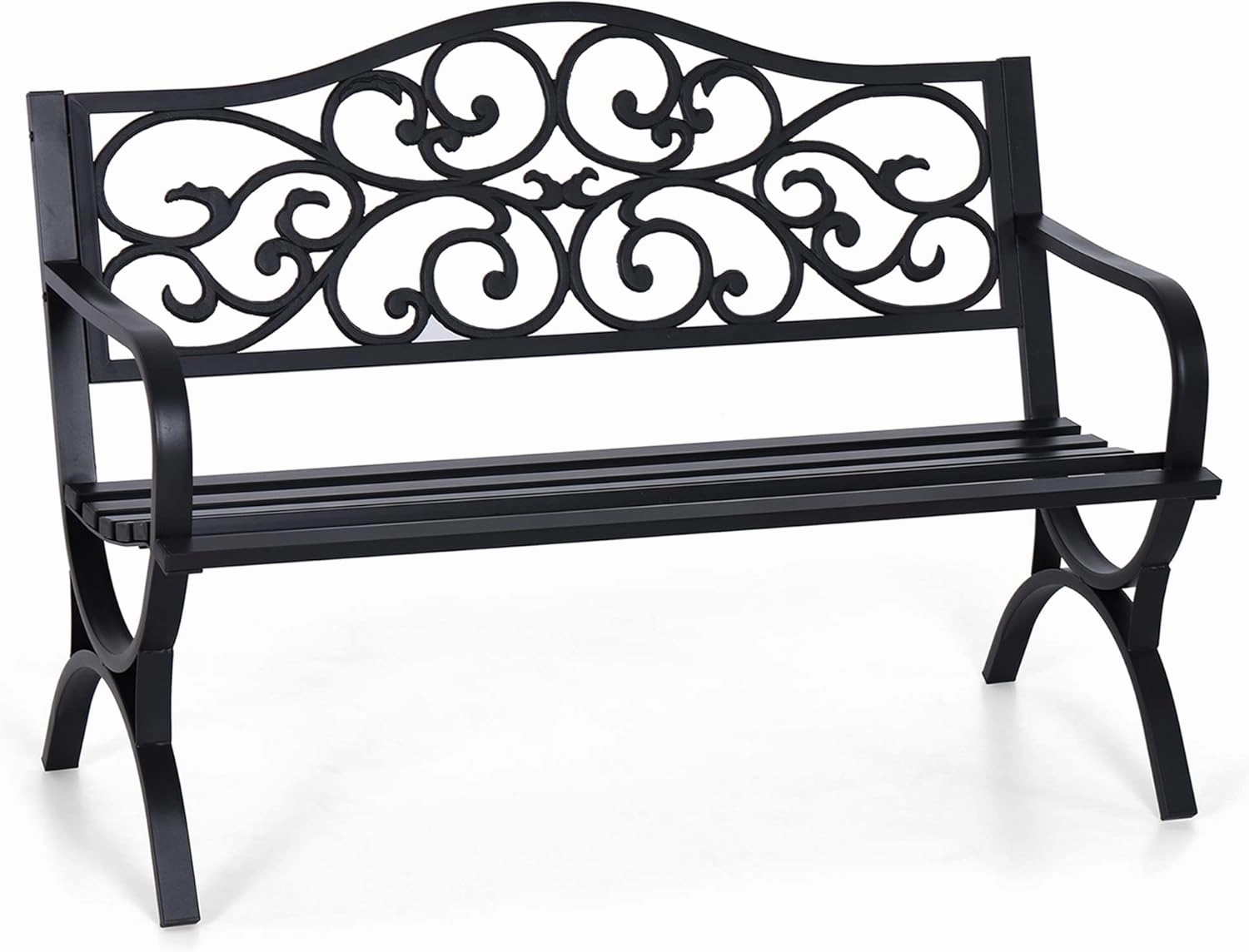 Sophia & William 50" Outdoor Garden Bench Patio Park Bench, Cast Iron Metal Frame Furniture with Floral Design Backrest for Porch Yard Lawn Deck, Black