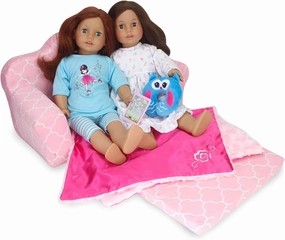 Sophia's 2-in-1 Plush Lightweight Moroccan Print Pull-Out Sofa Couch Converts to a Bed, Fits Two 18 Inch Dolls, Light Pink