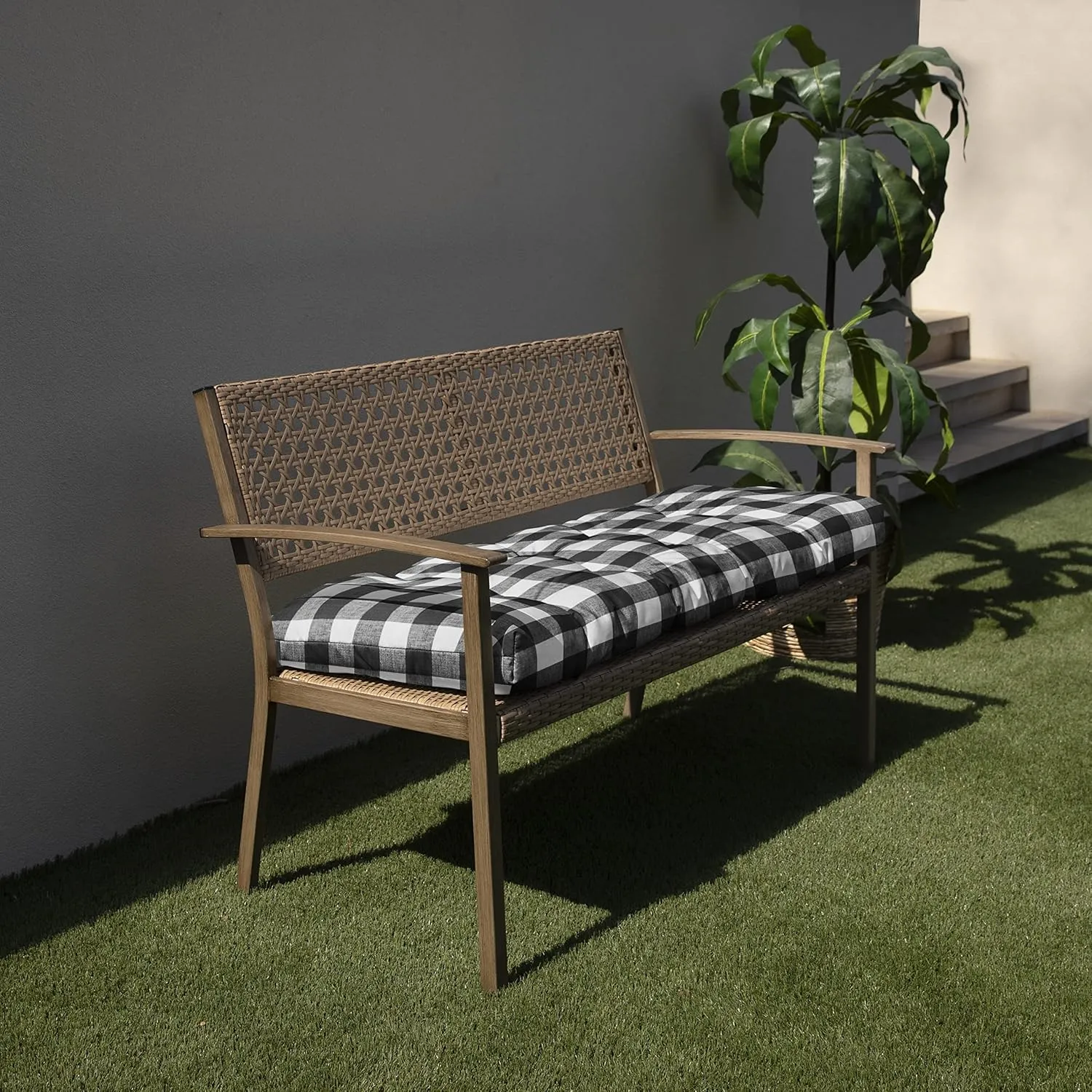 Sorra Home Plaid Bench Cushion, 37 in x 17 in x 2 in, Anderson Matte