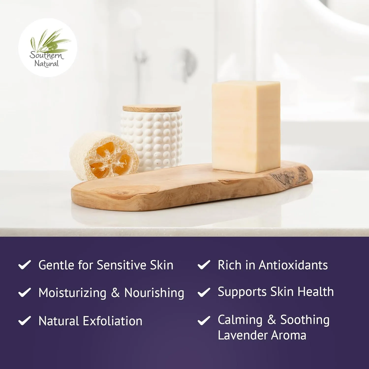 Southern Natural Goat Milk Soap Bar (Lavender 3 Pack) For Dry Sensitive Skin. Natural, Handmade Soap For Men, Women, Kids & Baby. Use On Face & Body