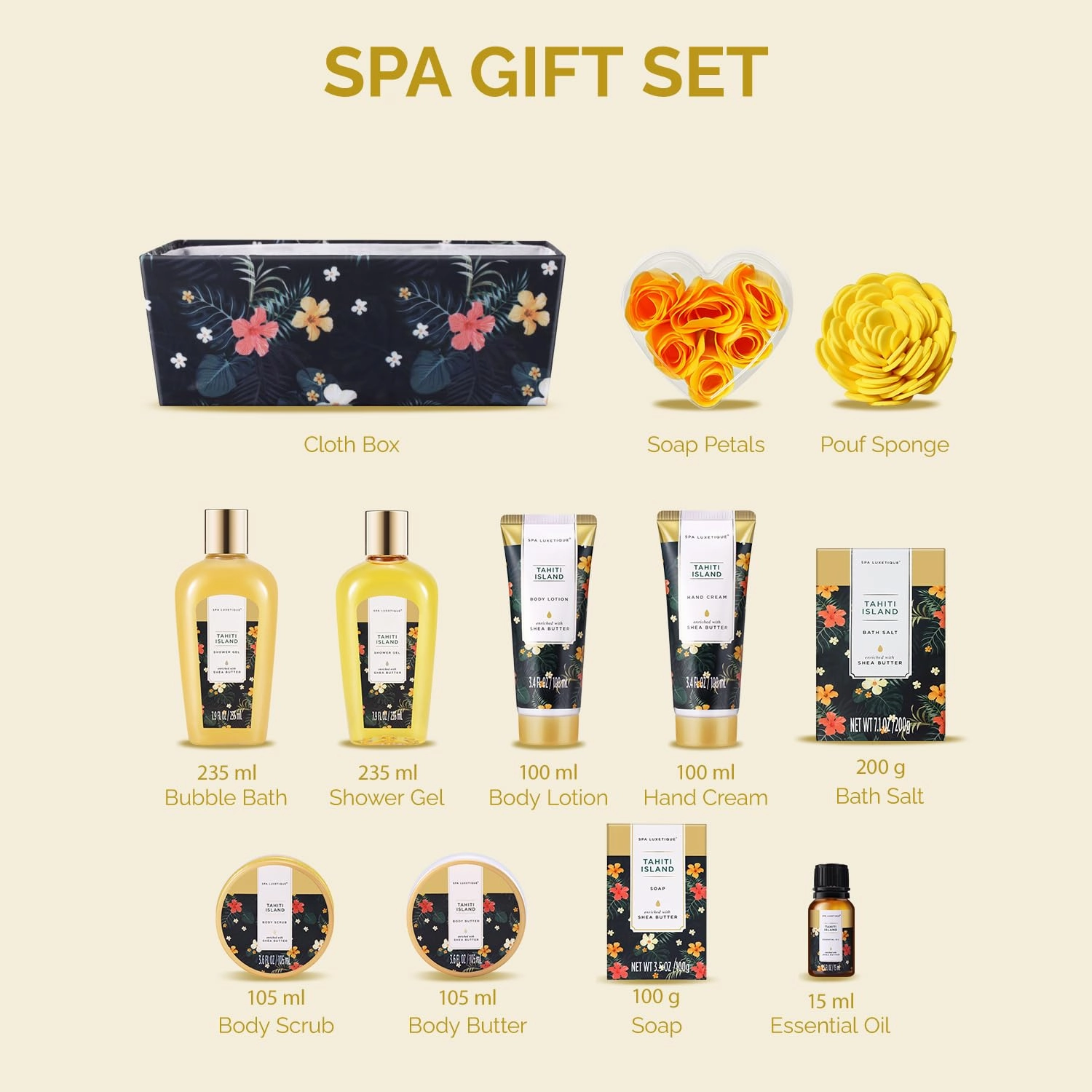 Spa Luxetique Bath Gift Set - 12pcs Spa Gift Basket With Bubble Bath, Bath Bombs, Essential Oil, Body Scrub, Hand Cream - Perfect for Mom's Birthday or Mother's Day