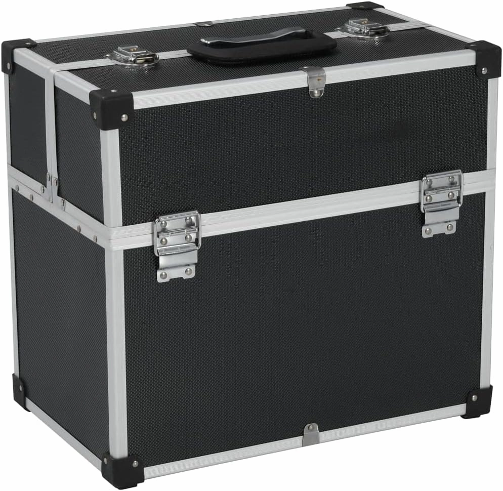 Spacious and Durable Tool Case with Extendable Trays, Lockable Design, Handle, Aluminum Construction, Black