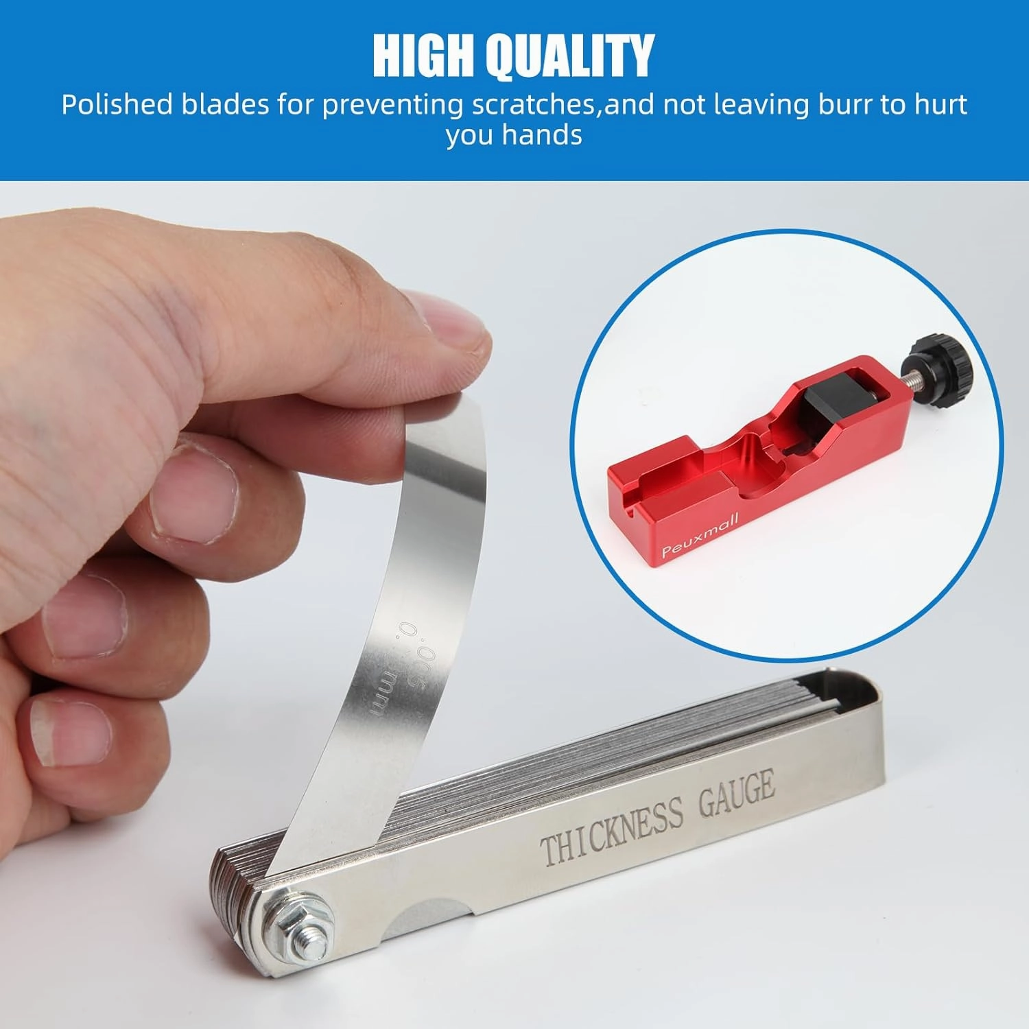 Spark Plug Gap Tool, Spark Plug Gapping Tool with 32 Blade Steel Feeler Gauge, Universal Spark Plug Gap Tool for Most 10mm 12mm 14mm 16mm Spark Plugs (Red)