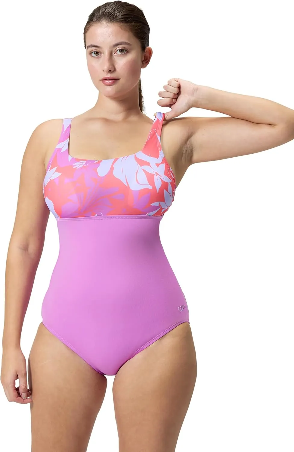 Speedo Women's Swimsuit One Piece Adjustable Square Neck Moderate Cut