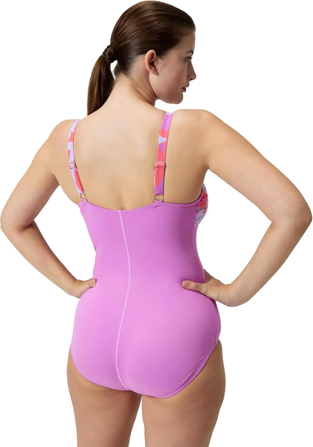 Speedo Women's Swimsuit One Piece Adjustable Square Neck Moderate Cut