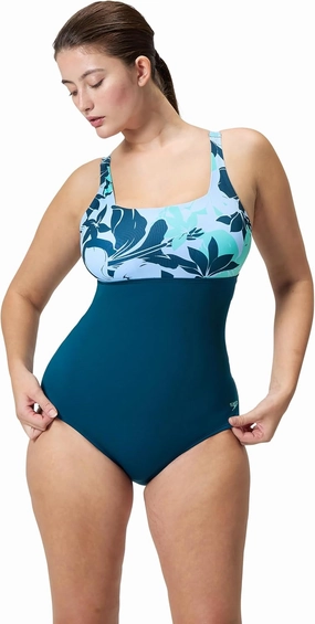 Speedo Women's Swimsuit One Piece Adjustable Square Neck Moderate Cut