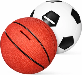 Sports-Themed Coin Banks 2 Large Silver Piggy Banks Football Basketball Kids Savings Jar Set