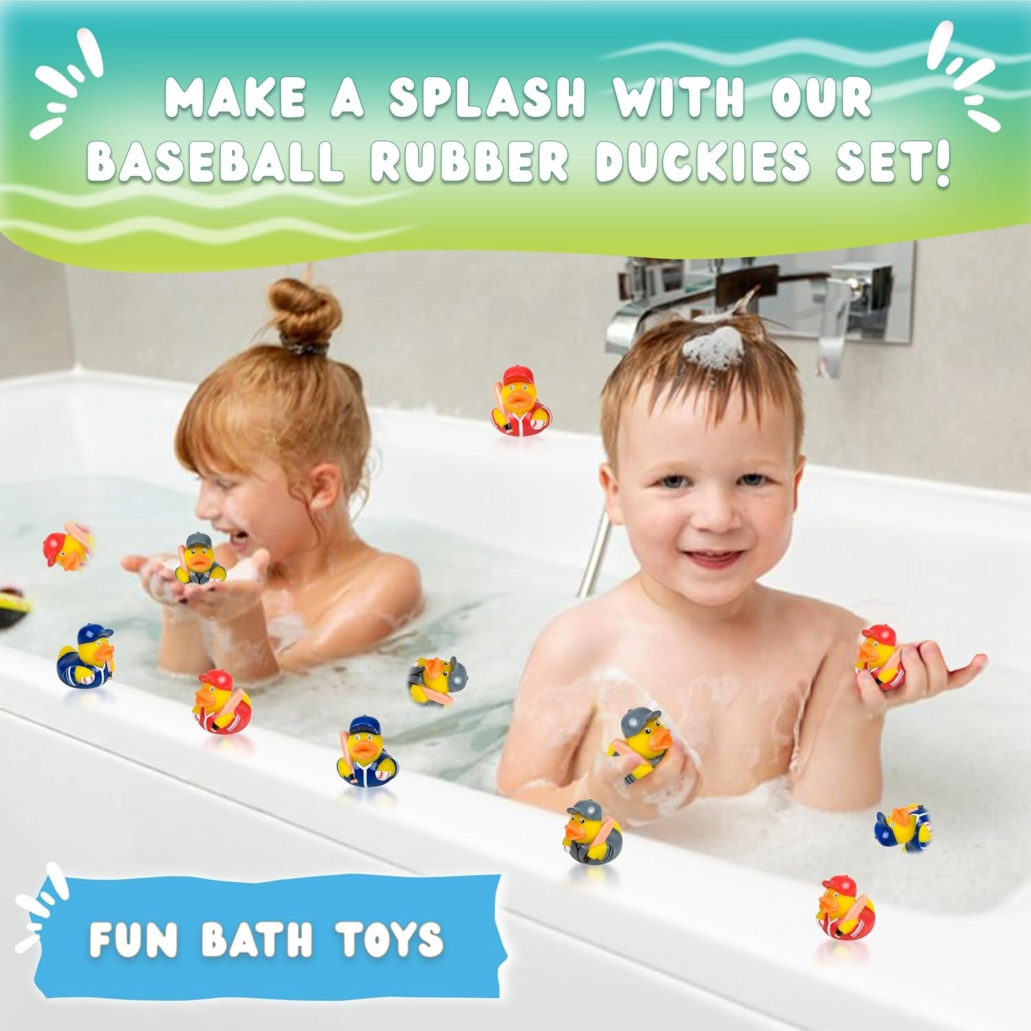 Sports-Themed Rubber Duckies - Rubber Ducky Bath Toy Set, 2" Hockey, Baseball, Football, Basketball, and Soccer Mini Rubber Ducks - Durable Mini Ducks for Kids of All (Baseball - Pack of 12)